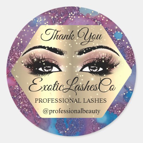 Thank YOU  Makeup Artist Purple Rose LASHES Cleane Classic Round Sticker