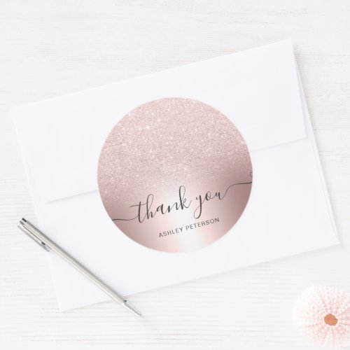 Thank you makeup Rose gold glitter ombre metallic Classic Round Sticker