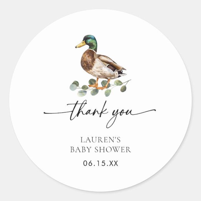 Thank You Mallard Duck Baby Shower Classic Round Sticker (Front)