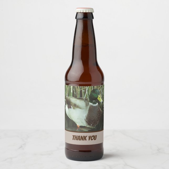 Thank You Mallard Duck Photo Nature Lake Bird Beer Bottle Label (Front)
