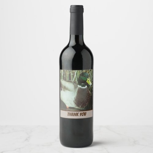 Thank You Mallard Duck Photo Nature Lake Bird Wine Label