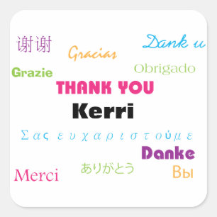 Thank You Many Languages Colorful Personalize Square Sticker