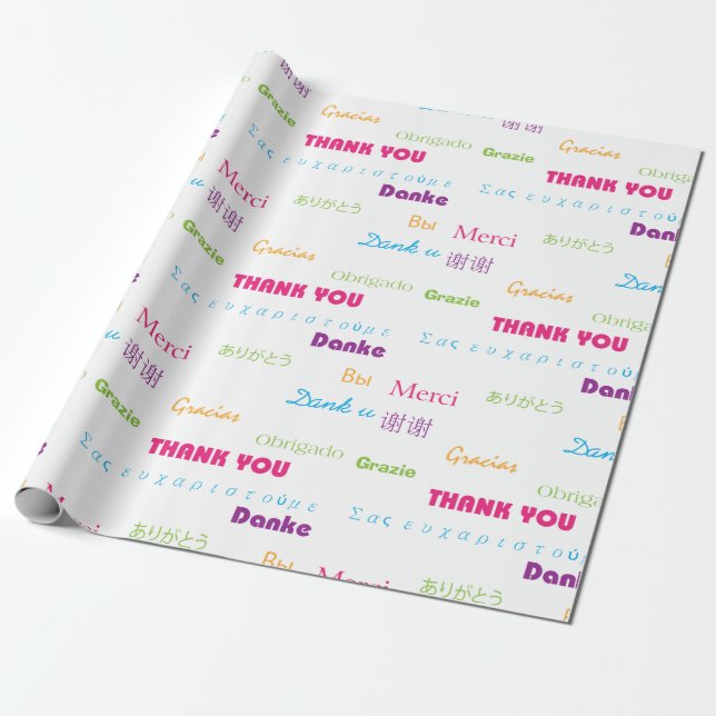 Thank You Many Languages Colorful Text Wrapping Paper (Unrolled)