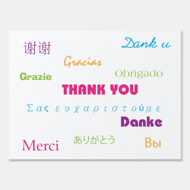 Thank You Many Languages Typography Colorful Sign (Front)