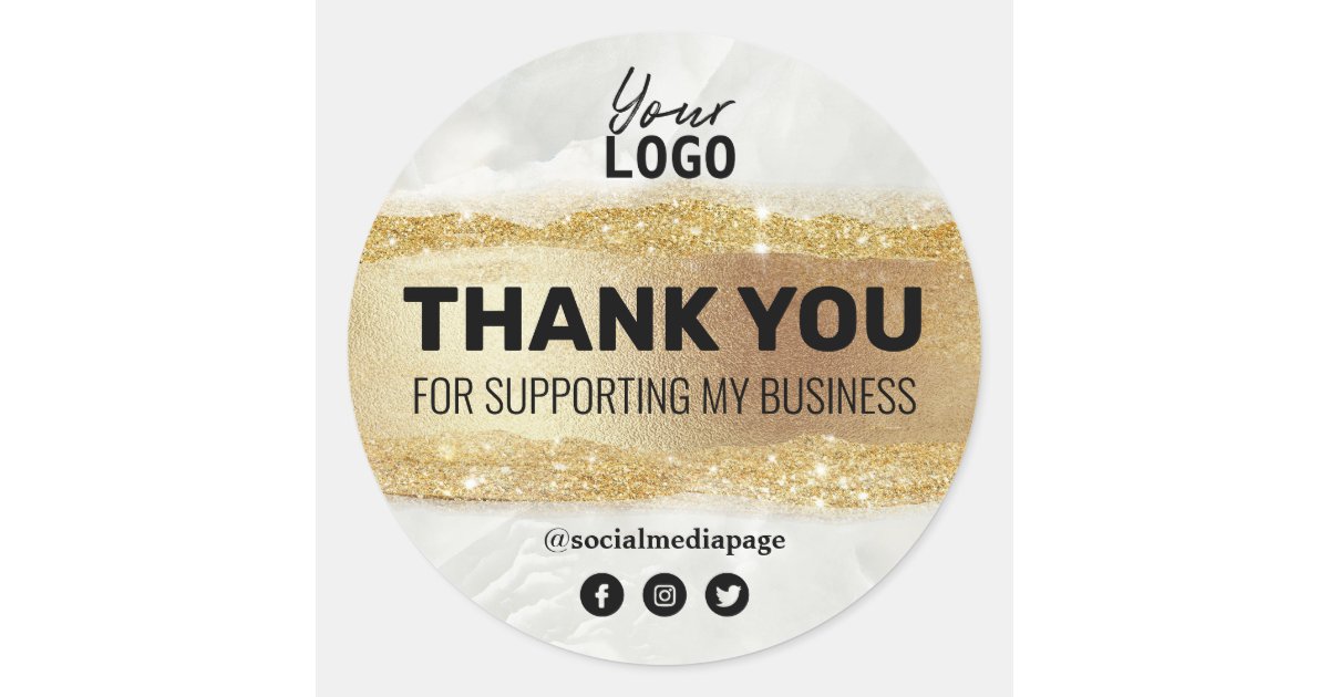 Thank You Marble And Gold Business Logo Classic Round Sticker | Zazzle