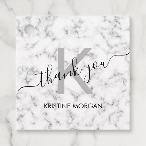 Thank you marble silver gray monogram script favor tags