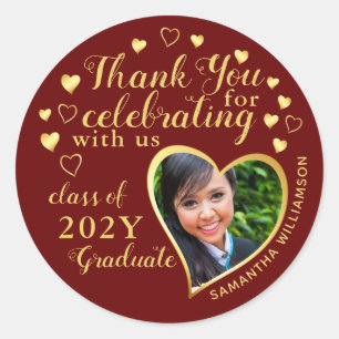 Thank You Maroon Red Gold 2025 Graduation Favor Classic Round Sticker