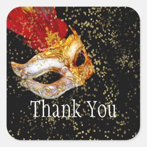 Thank You Masquerade Black Red Gold Square Sticker