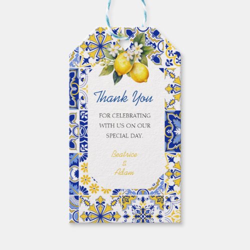 Thank You Mediterranean Lemon Wedding Shower Favor Gift Tags