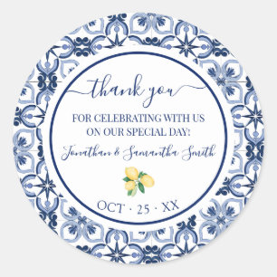 Thank You Mediterranean Lemons Bridal Shower Classic Round Sticker