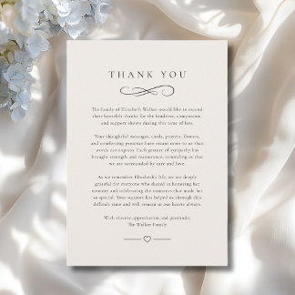 Thank you - Memorial After Funeral Beige Card
