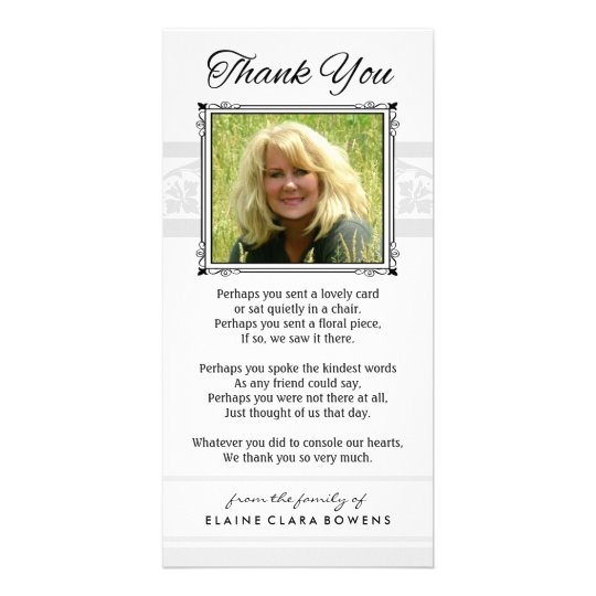 Thank You Memorial White & Gray Photo Card | Zazzle