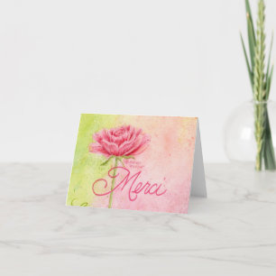 Thank You Merci Pink Rose Blank Note Card
