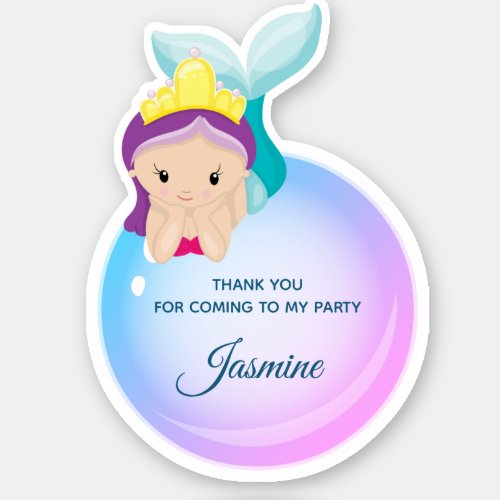 Thank You Mermaid Girly Birthday Party Sticker