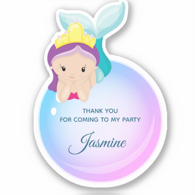 Thank You Mermaid Girly Birthday Party Sticker (Front)