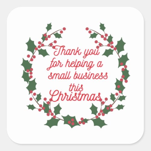 Thank You Merry Christmas Handmade Small Business  Square Sticker