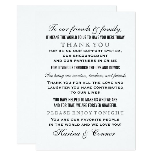 Thank You Message Card Black Wedding Zazzle