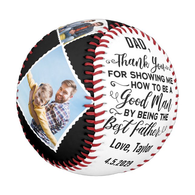 Thank you message for dad with 4 photos custom  baseball (Angled)