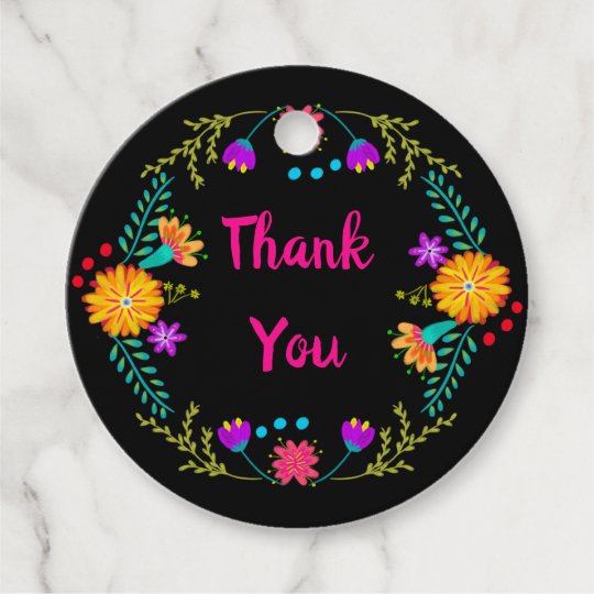 Thank You Mexican Fiesta Colorful Folk Art Flowers Favor Tags | Zazzle.com