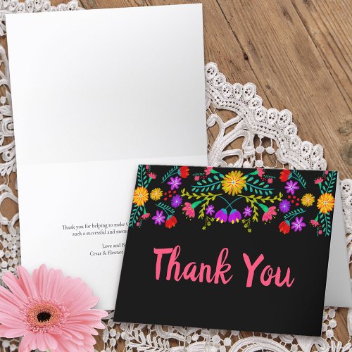 Thank You Mexican Fiesta Flowers Black Folded Card