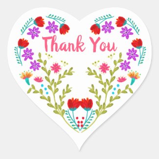 Thank You Mexican Fiesta Flowers Quinceanera Party Heart Sticker