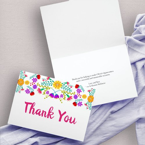 Thank You Mexican Fiesta Flowers White Folded Card