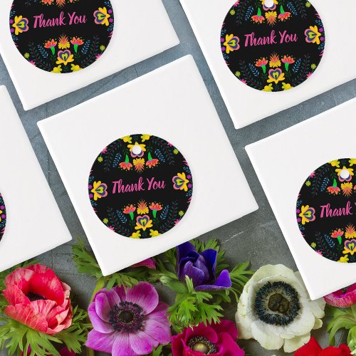 Thank You Mexican Fiesta Party Flowers Black Favor Tags