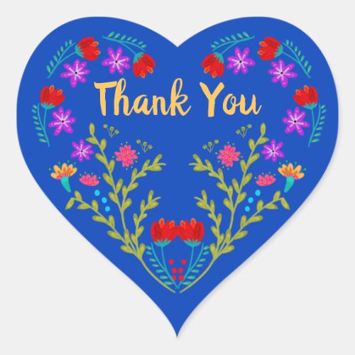 Thank You Mexican Fiesta Royal Blue Quinceanera Heart Sticker
