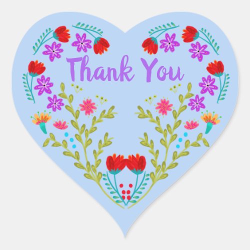 Thank You Mexican Light Blue Quinceanera Party Heart Sticker