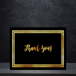 Thank you milestone birthday black gold postcard<br><div class="desc">A thank you card for a milestone birthday. A black background color and a faux gold frame.  On front a hand lettered style script and the text: Thank You!  
Back: Template for Your thank you note and name. No background color.</div>