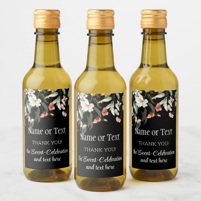 Thank You Mini Bottles Celebration, Floral Drop Wine Label (Bottles)