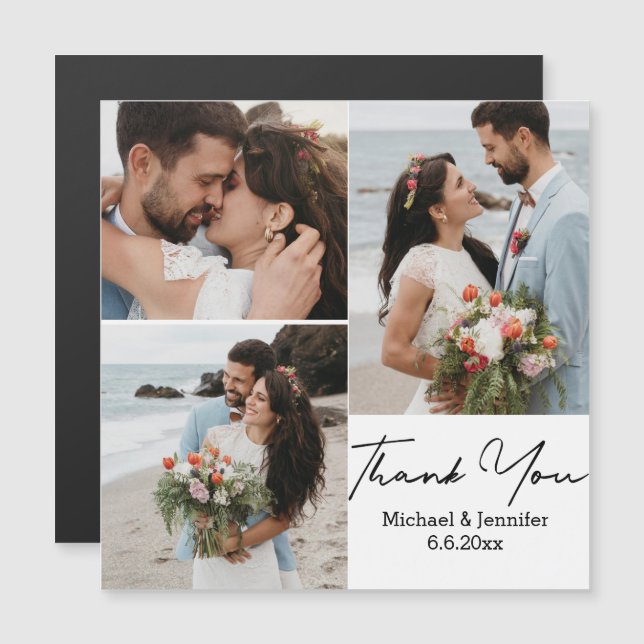 thank you,minimal 3 photos  wedding magnet (Front/Back)