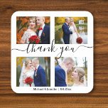 thank you,minimal 4 photos collage wedding chic square paper coaster<br><div class="desc">elegant thank you, minimal four photos collage wedding coaster</div>