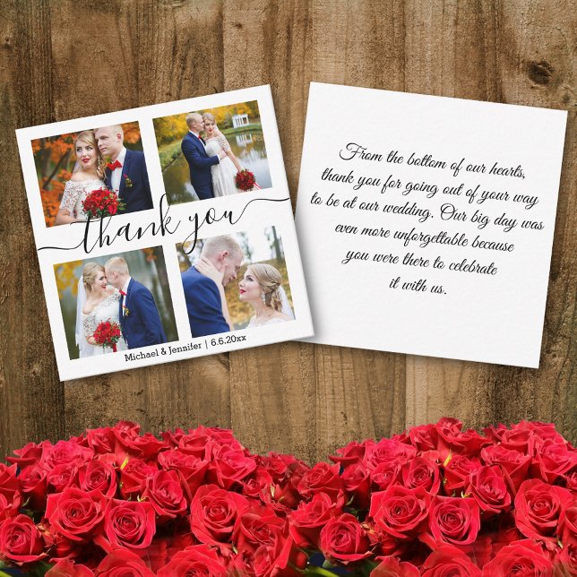 thank you,minimal  4 photos collage wedding  note card (Creator Uploaded)