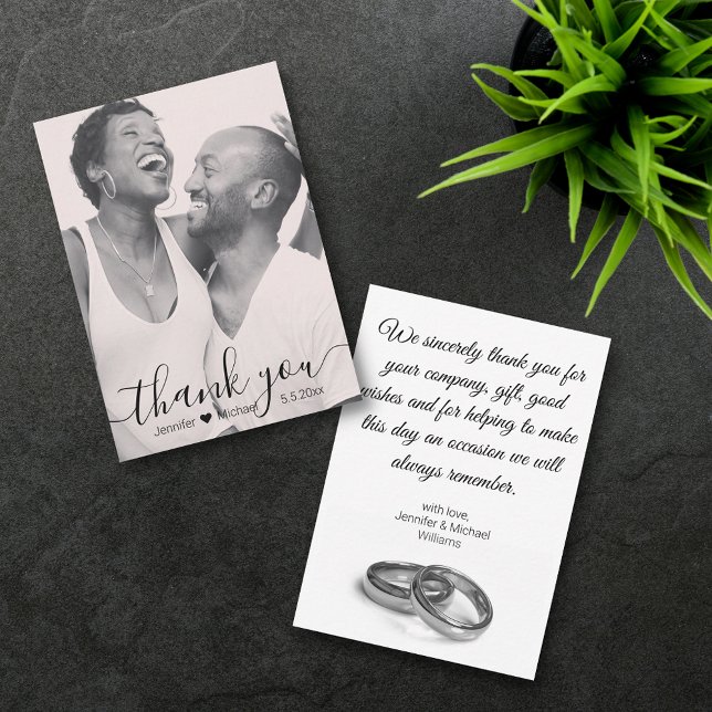thank you minimal black & white wedding photo  note card (Creator Uploaded)