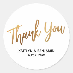 Thank You Minimal Gold Handwriting Typography Classic Round Sticker