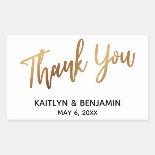 Thank You Minimal Gold Handwriting Typography Rectangular Sticker
