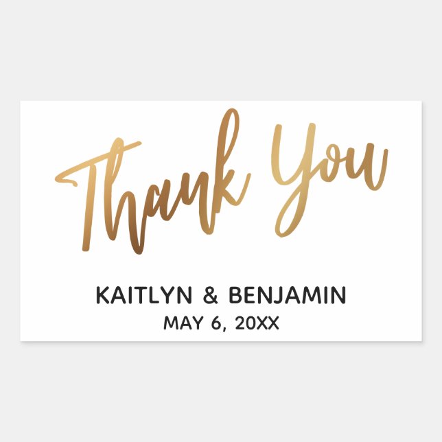Thank You Minimal Gold Handwriting Typography Rectangular Sticker (Front)