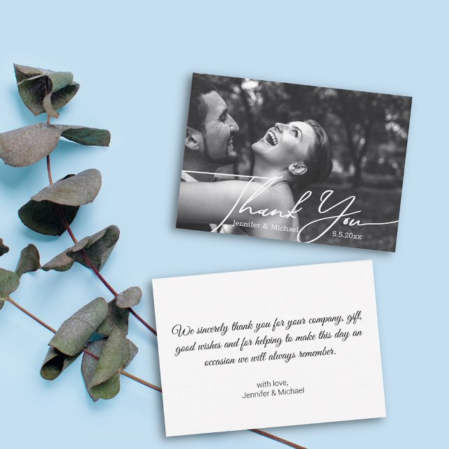 thank you minimal wedding photo black and white  note card (Creator Uploaded)