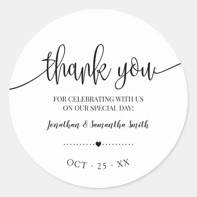 Thank you minimalist bridal shower wedding classic round sticker | Zazzle