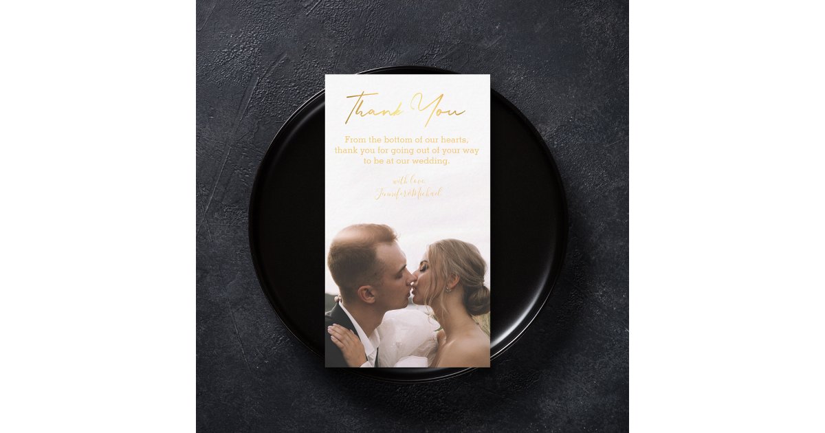 thank you minimalist gold handwriting wedding note card | Zazzle