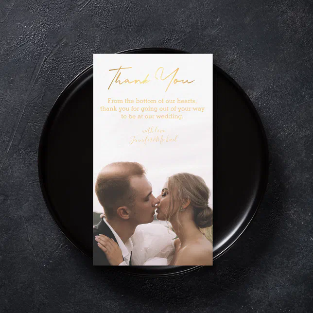 thank you minimalist gold handwriting wedding note card | Zazzle