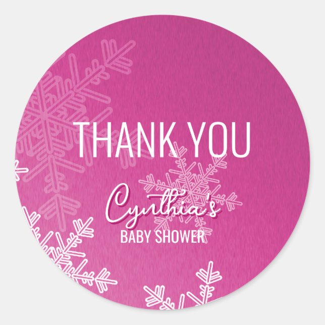 Thank you Minimalist Pink Snowflakes Pattern  Classic Round Sticker (Front)