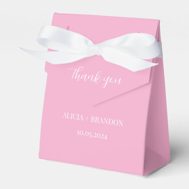 Thank you Minimalist Pink Wedding Modern Favor Boxes (Front Side)