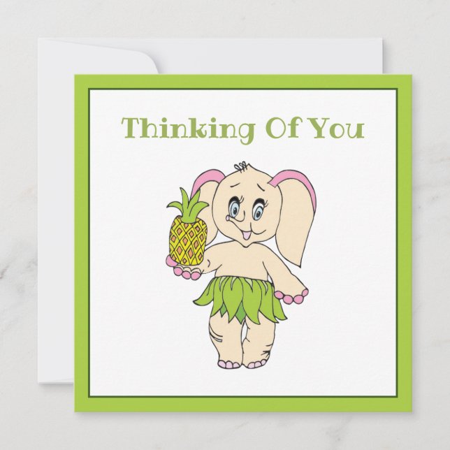 Thank You Mint  Floral Pinapple And Elephant Note Card (Front)