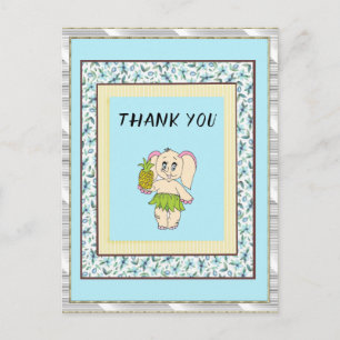 Thank You Mint Floral Pinapple And Elephant Postcard