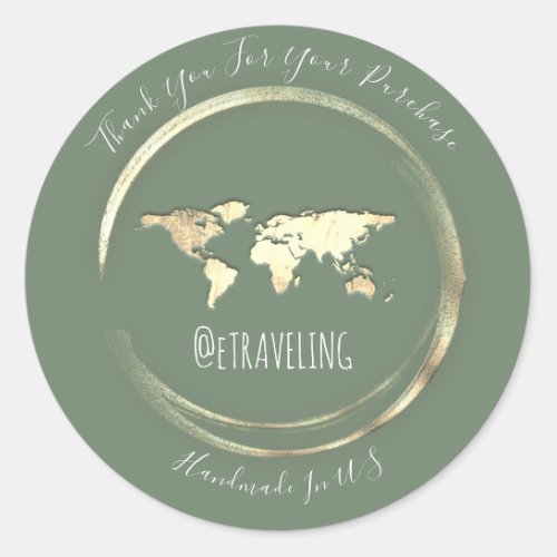 Thank You Mint Gold World Map Traveling Globe   Classic Round Sticker