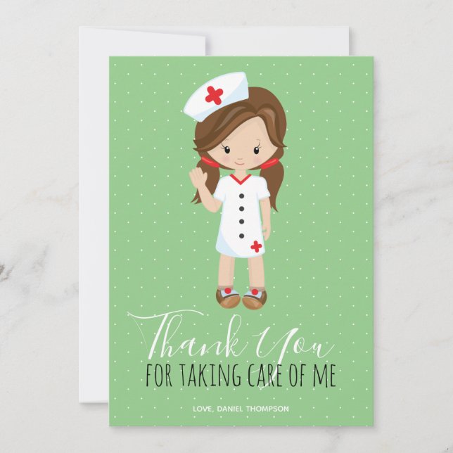 Thank You Mint Green Script Brown Hair Nurse (Front)