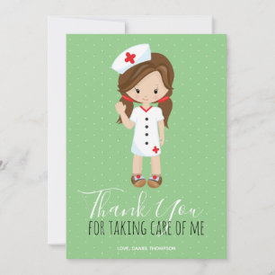 Thank You Mint Green Script Brown Hair Nurse Card