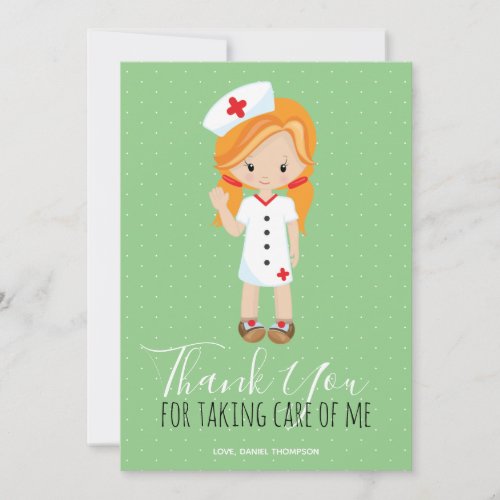 Thank You Mint Green Script Ginger Cartoon Nurse